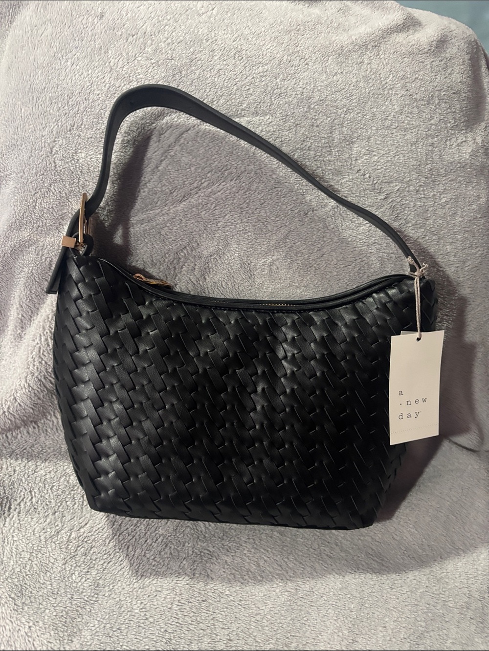a new day Black Woven Shoulder Bag with Gold-Tone Accent